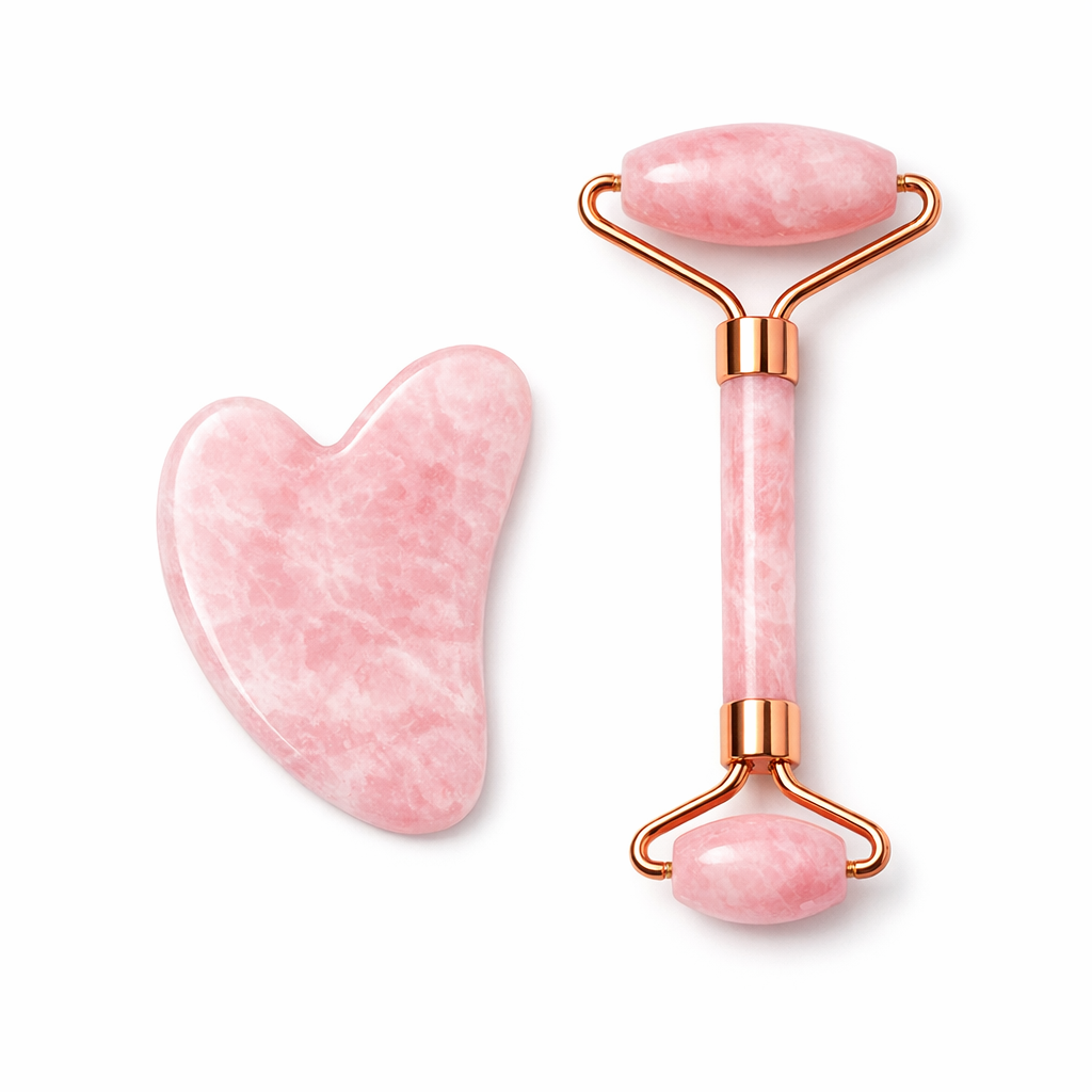 Pink Jade Gua Sha & Face Roller 1